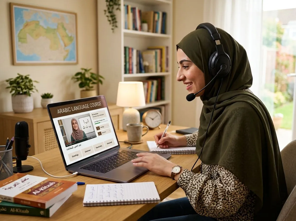 Adult student learning Arabic language online with a qualified teacher