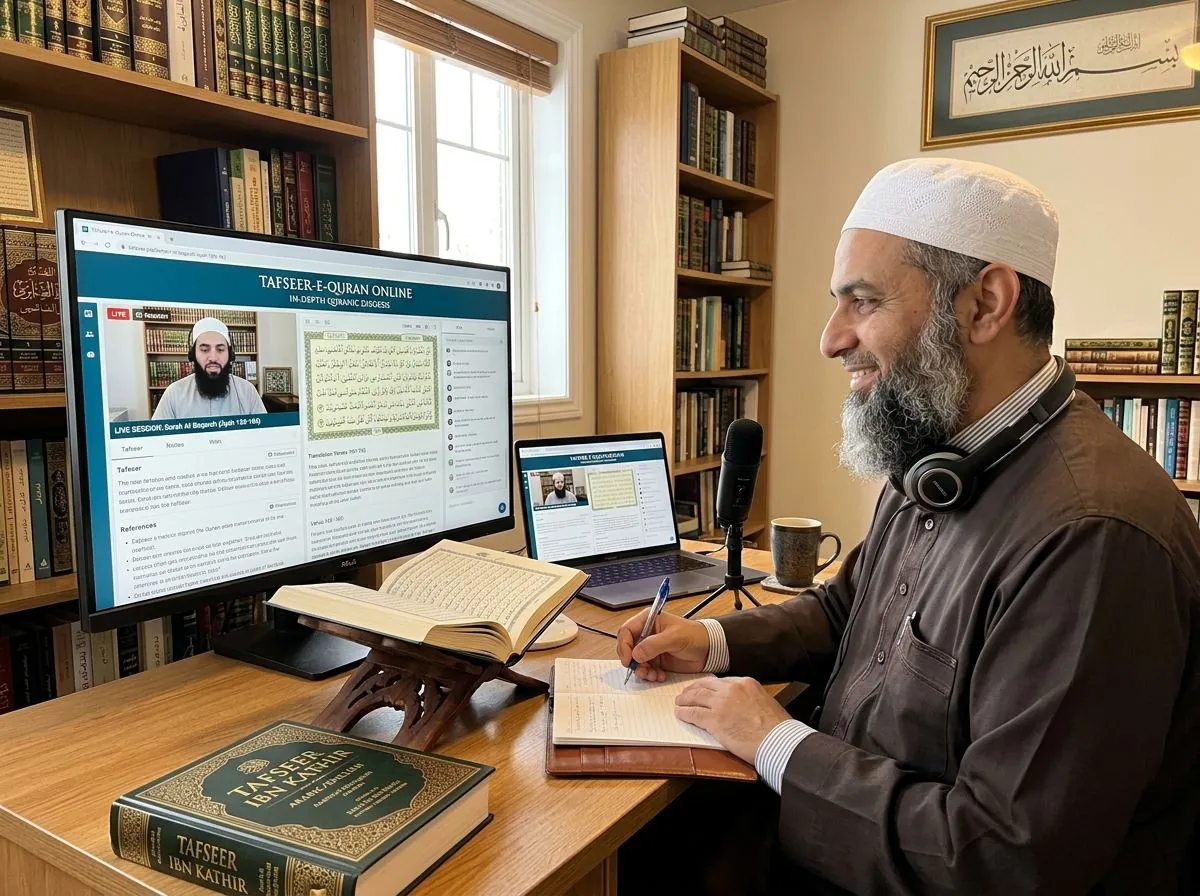 Student studying Tafseer-e-Quran in depth online