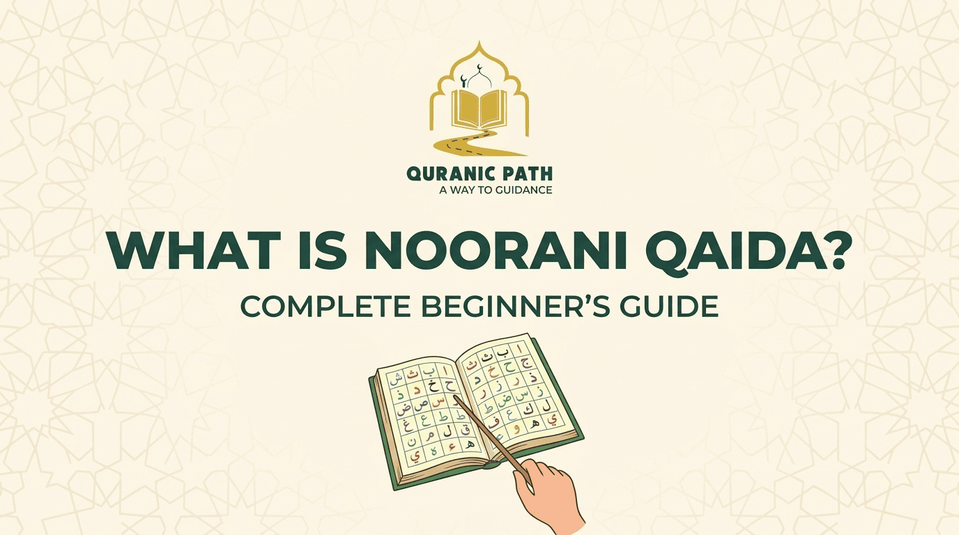 Child's hands on open book — learning Noorani Qaida to read Quran