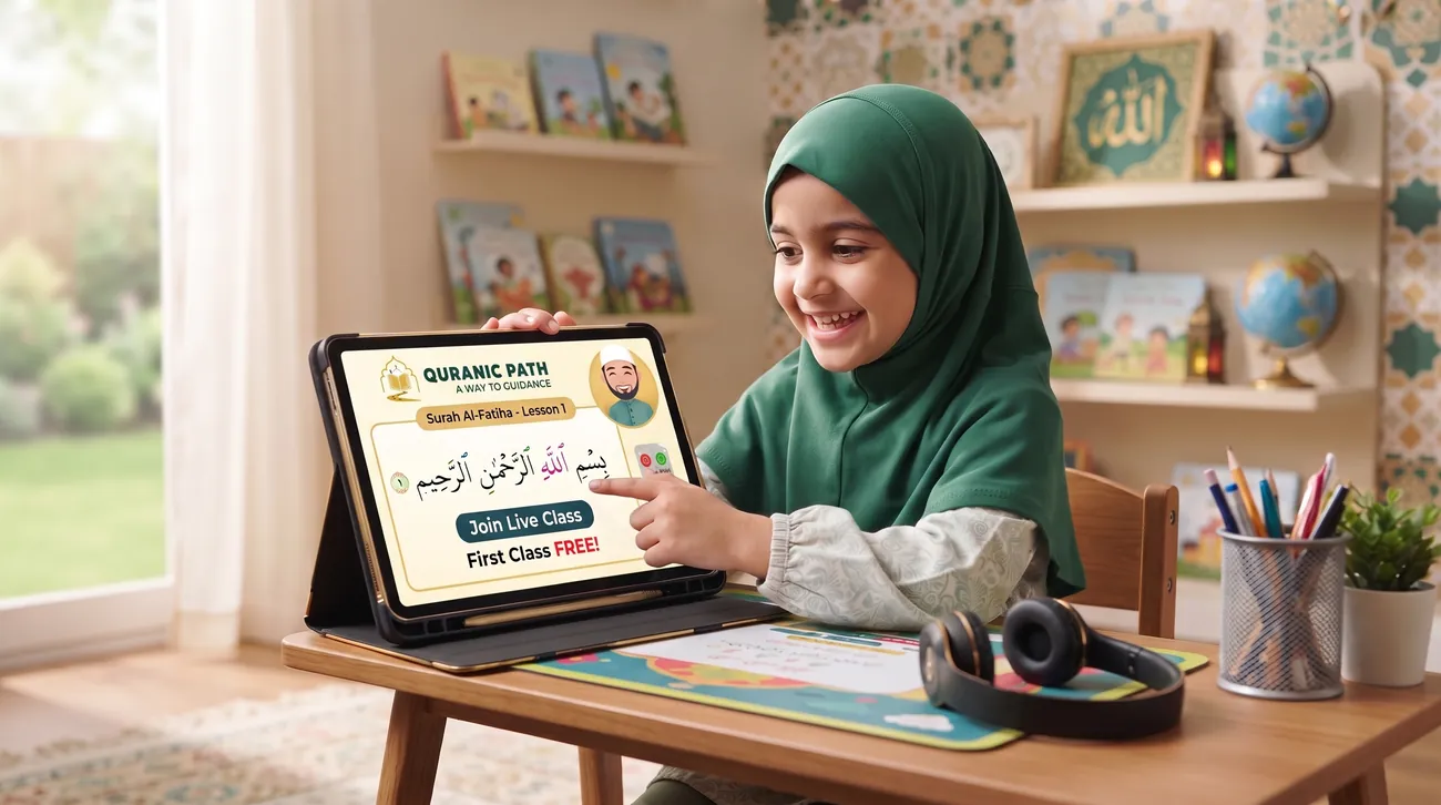 A student learning the Holy Quran online from home