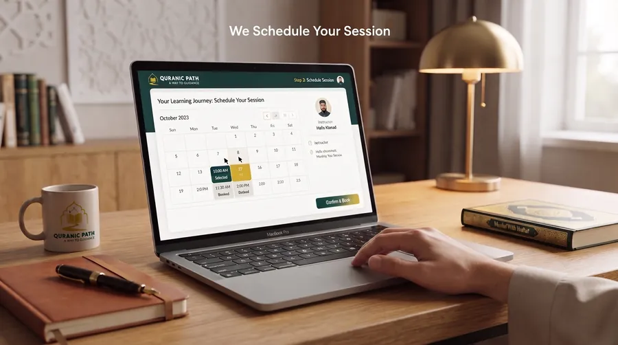 Teacher scheduling an online Quran lesson with a student