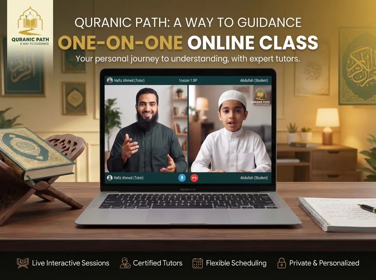 A student engaged in a one-on-one online Quran class with a certified teacher