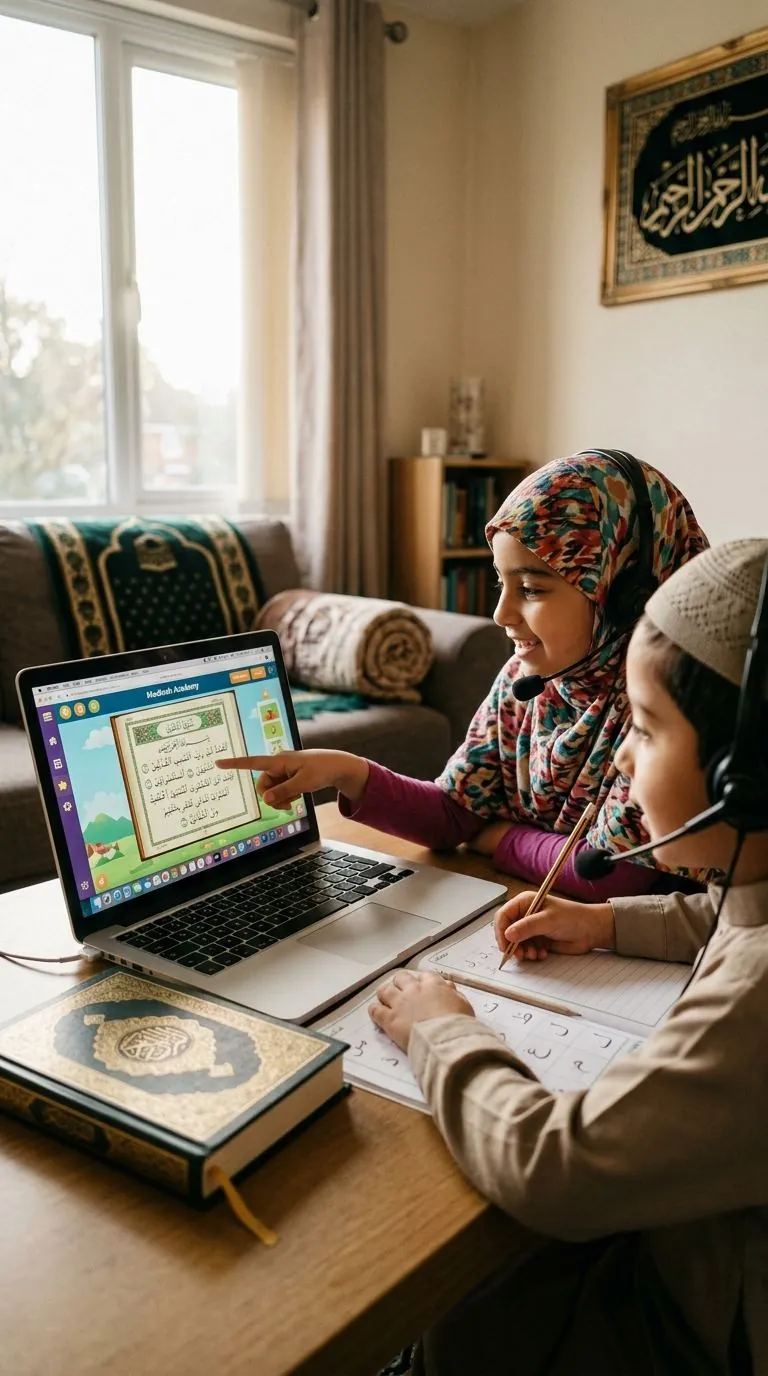 Happy child in an online Quran class