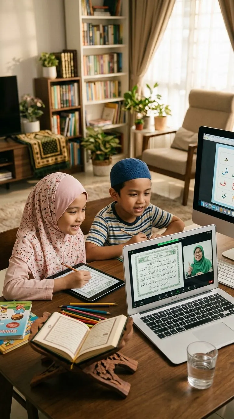 Young student engaged in an online Arabic lesson