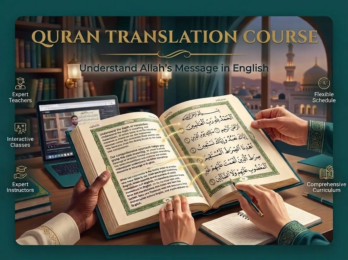 Student studying Quran translation and meanings online