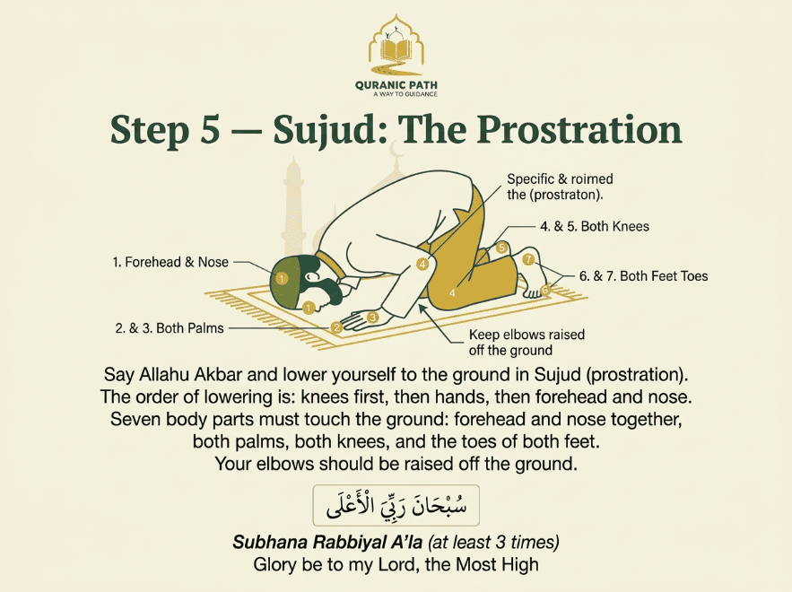 First Sajdah — prostration with seven body parts touching the ground